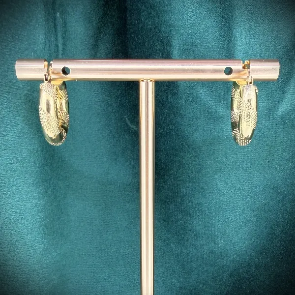 Birmingham 1999! 9ct Yellow Gold Textured Hoop Earrings - 10mm