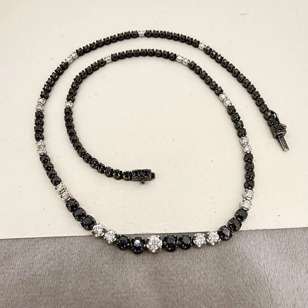 18ct Gold Black and White Diamond Tennis Necklace 8.12cts — image 5