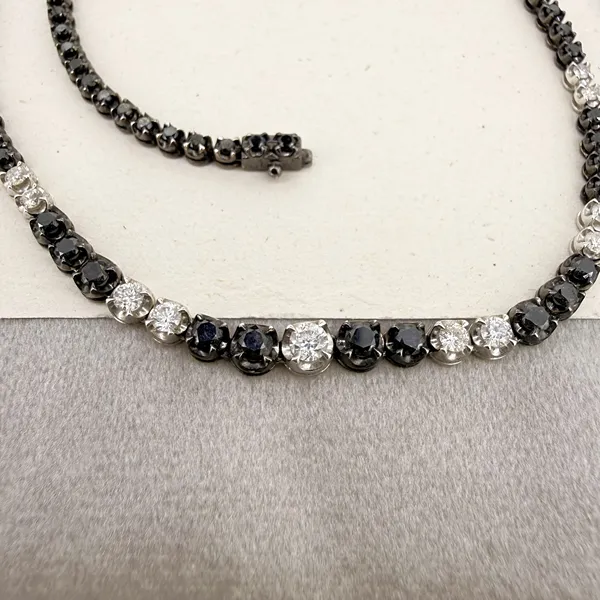 18ct Gold Black and White Diamond Tennis Necklace 8.12cts — image 6