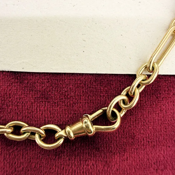 9ct Yellow Gold Trombone Albert Chain, Birmingham 1992 — image 8