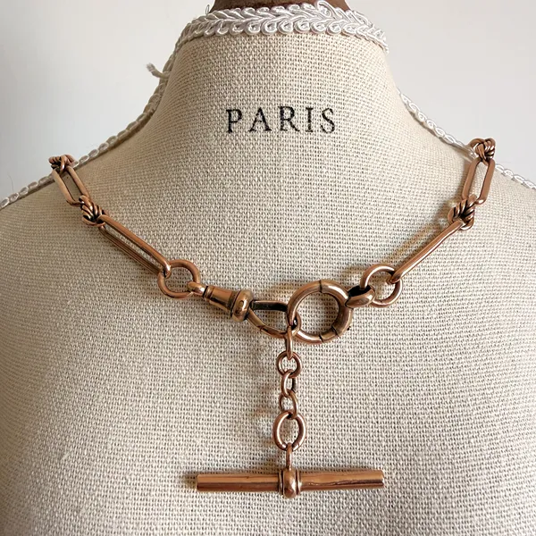 Antique 9ct Rose Gold Trombone Albert Chain — image 12