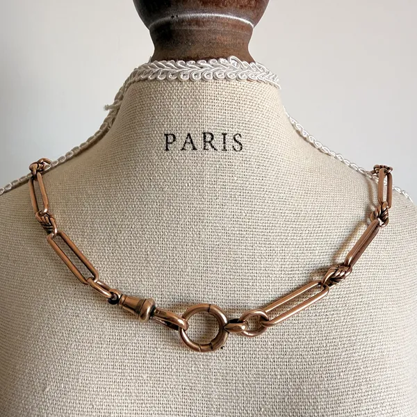 Antique 9ct Rose Gold Trombone Albert Chain — image 14