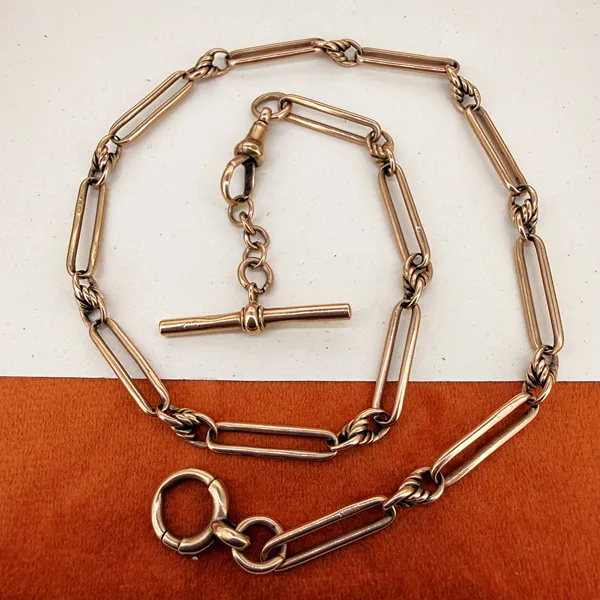 Antique 9ct Rose Gold Trombone Albert Chain — image 3