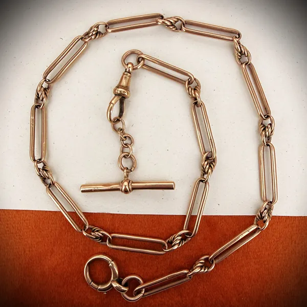 Antique 9ct Rose Gold Trombone Albert Chain