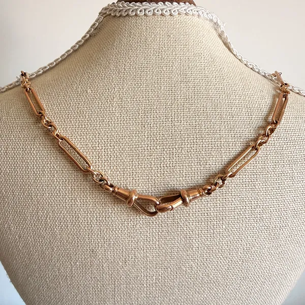 Antique 9ct Rose Gold Trombone Link Albert Chain — image 11