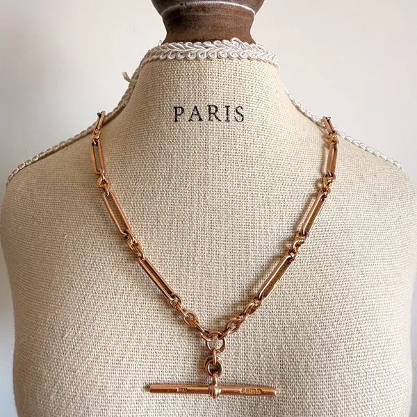 Antique 9ct Rose Gold Trombone Link Albert Chain — image 9