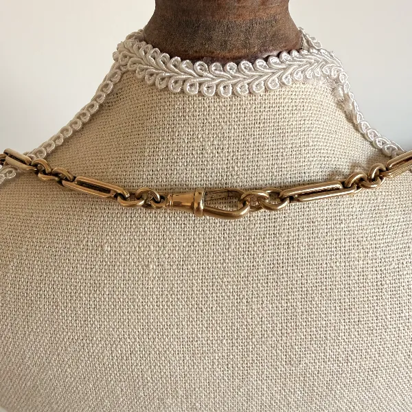 Antique 9ct Yellow Gold Trombone Albert Chain — image 11