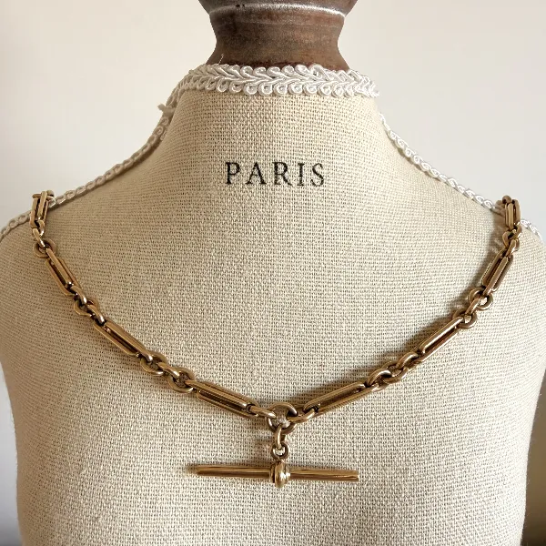 Antique 9ct Yellow Gold Trombone Albert Chain — image 9