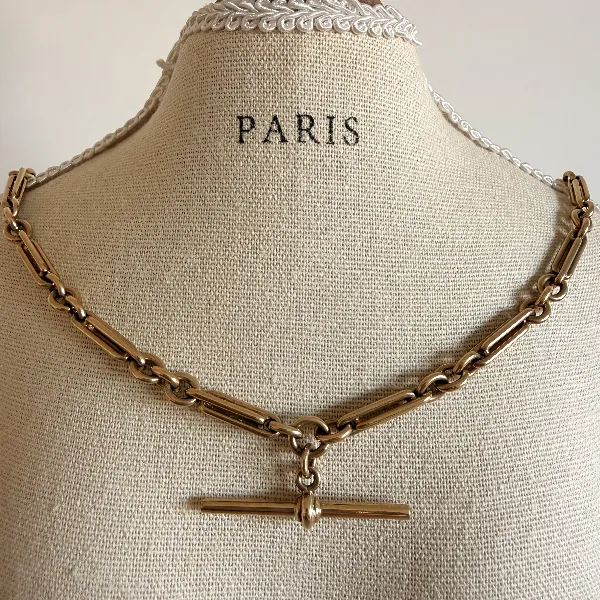 Antique 9ct Yellow Gold Trombone Albert Chain — image 10