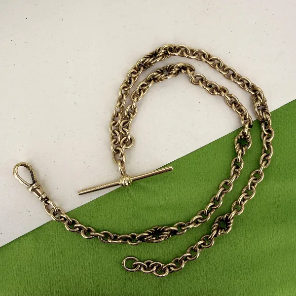 Birmingham 1993! 9ct Yellow Gold Fancy Rolo Albert Chain — image 2