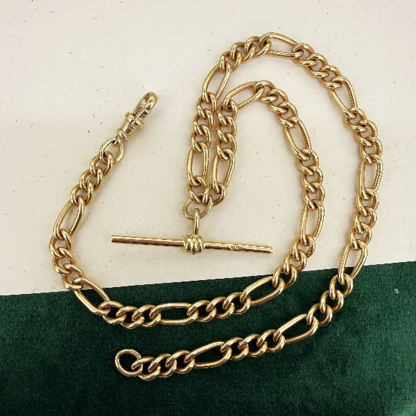 Birmingham 1993! 9ct Yellow Gold Figaro Link Albert Chain — image 2