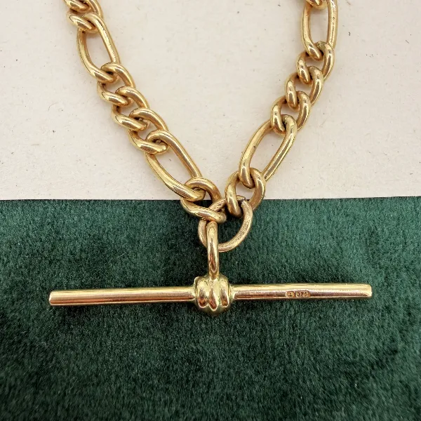 Birmingham 1993! 9ct Yellow Gold Figaro Link Albert Chain — image 3