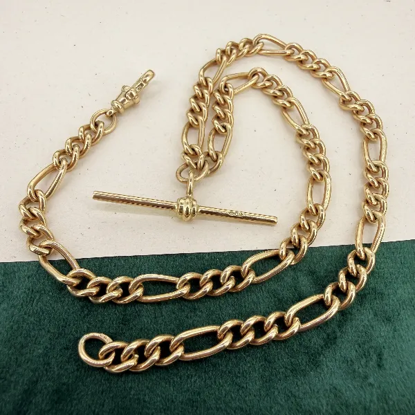 Birmingham 1993! 9ct Yellow Gold Figaro Link Albert Chain — image 4