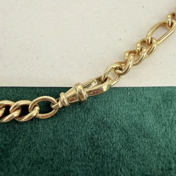 Birmingham 1993! 9ct Yellow Gold Figaro Link Albert Chain — image 6