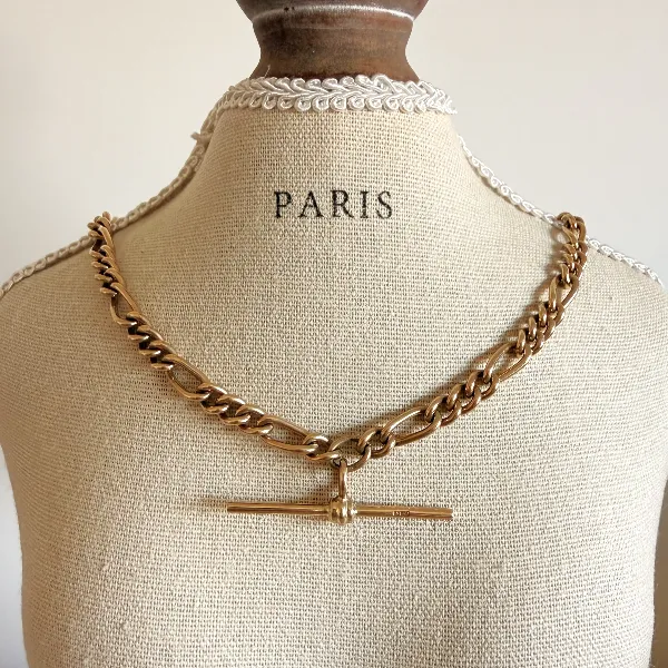 Birmingham 1993! 9ct Yellow Gold Figaro Link Albert Chain — image 8