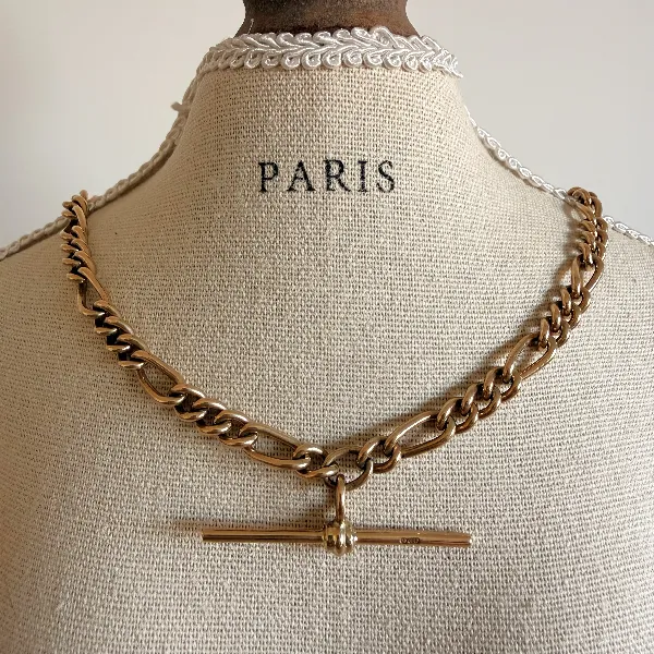 Birmingham 1993! 9ct Yellow Gold Figaro Link Albert Chain — image 9