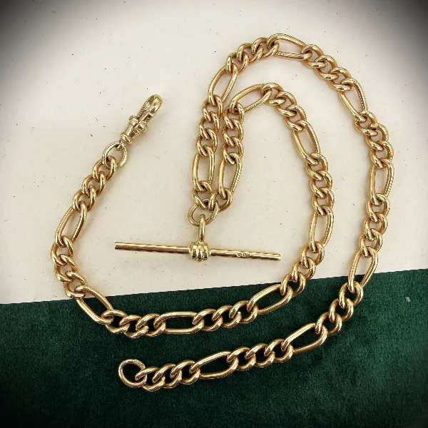 Birmingham 1993! 9ct Yellow Gold Figaro Link Albert Chain