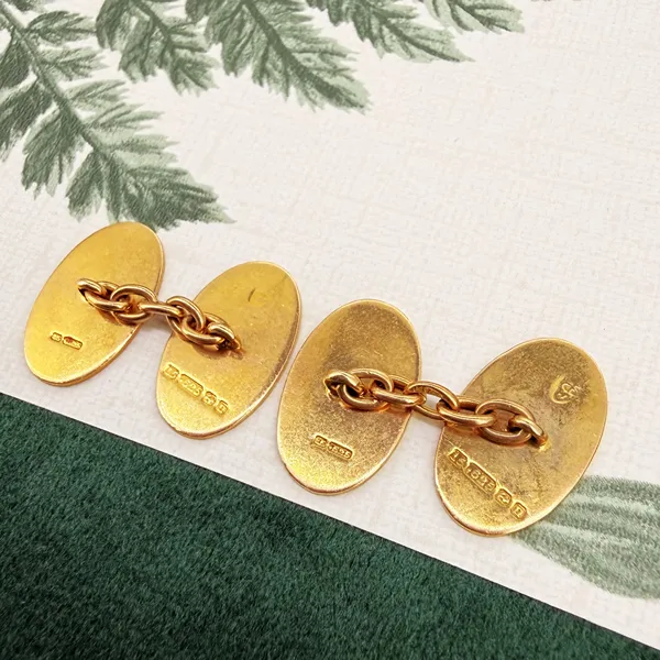 Birmingham 1919! Antique 15ct Yellow Gold Engraved Floral Cufflinks — image 6