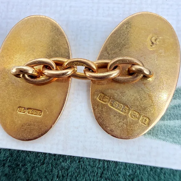 Birmingham 1919! Antique 15ct Yellow Gold Engraved Floral Cufflinks — image 7