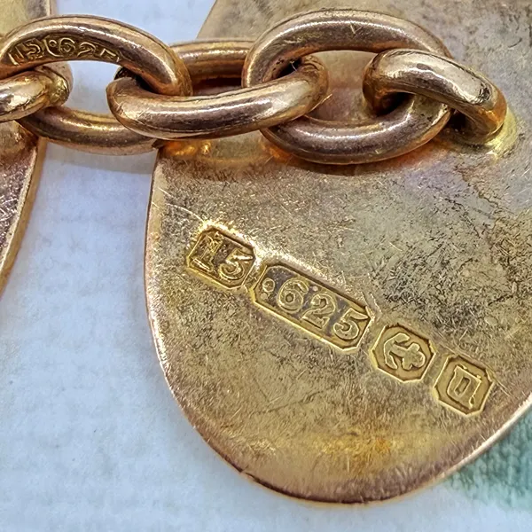 Birmingham 1919! Antique 15ct Yellow Gold Engraved Floral Cufflinks — image 9