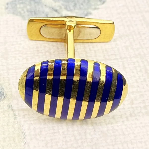 Sheffield 1992! Vintage 18ct Yellow Gold Blue Enamelled Cufflinks — image 5