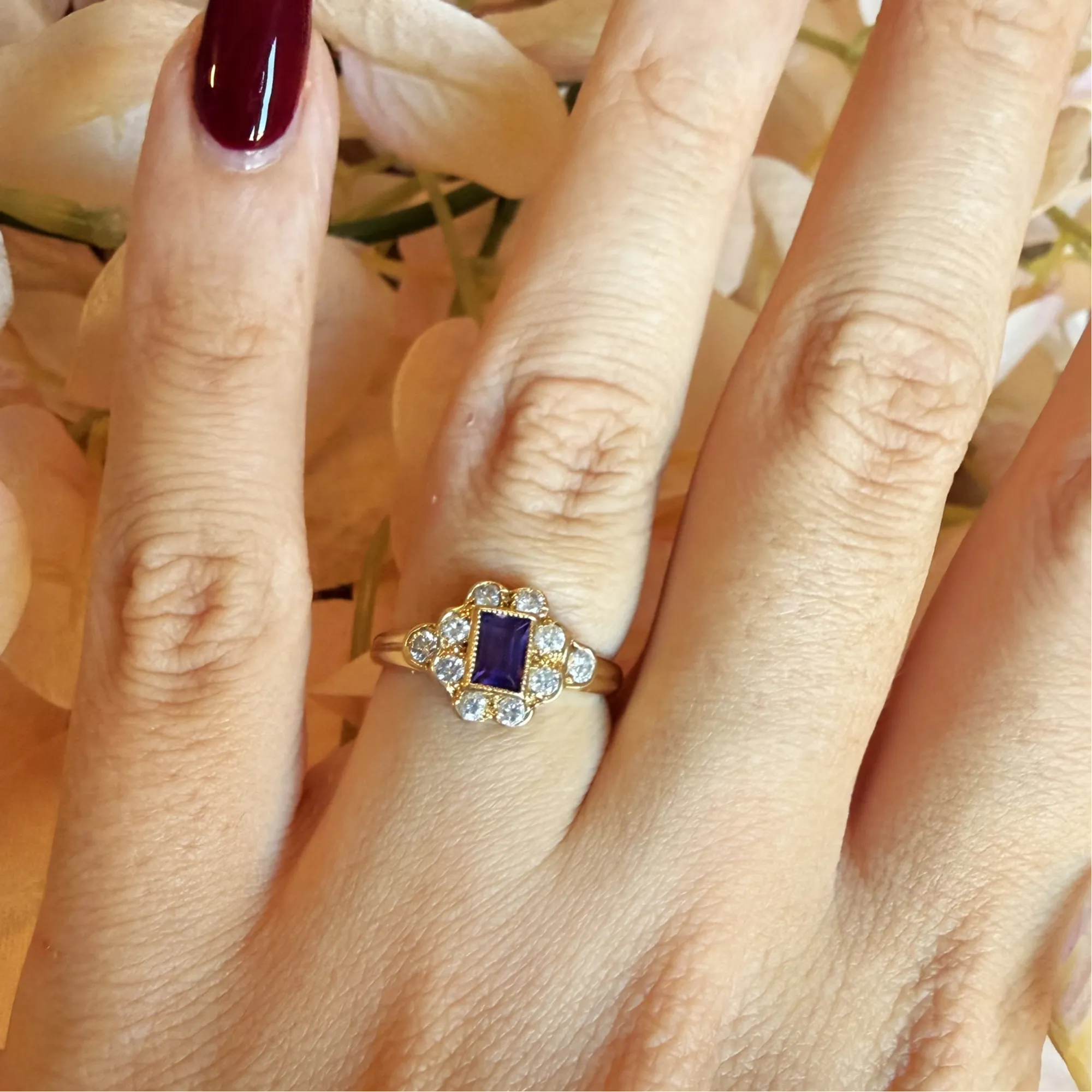 18ct Yellow Gold Art Deco-Inspired Amethyst & Diamond Ring, London 1995 — image 11