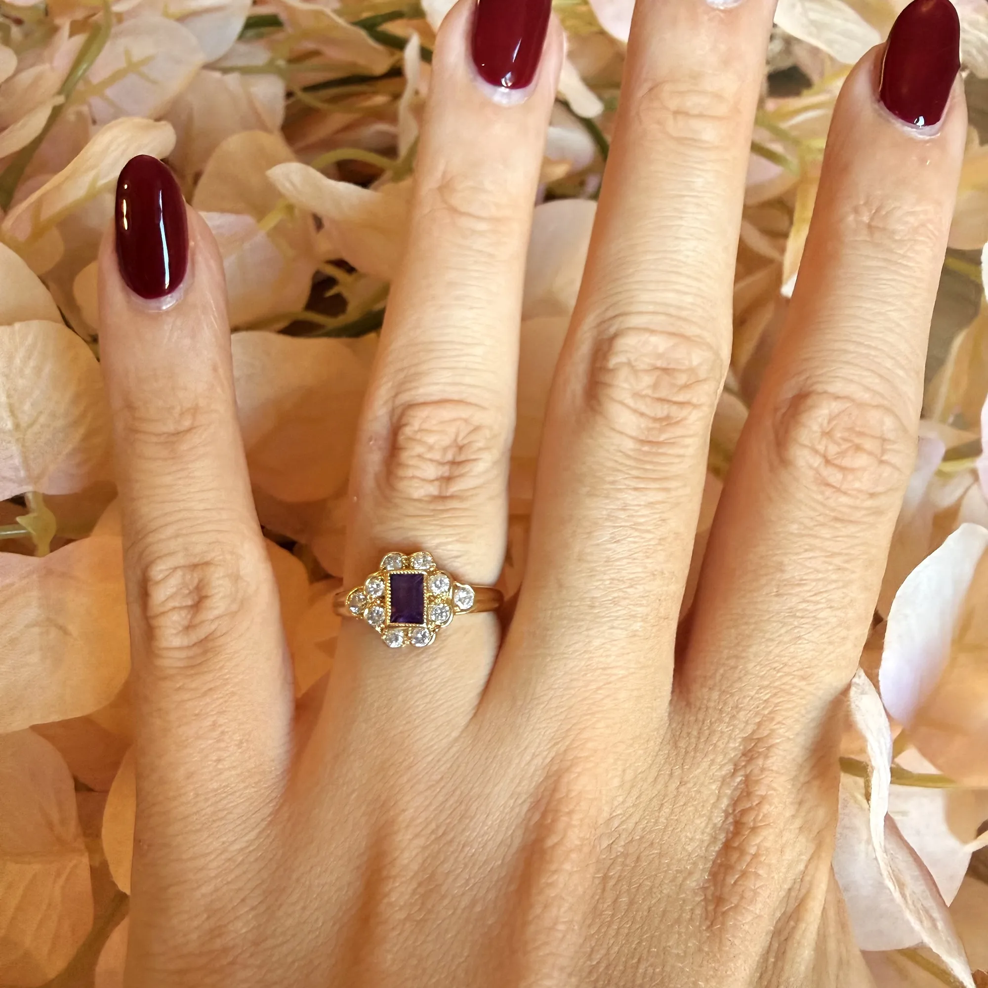 18ct Yellow Gold Art Deco-Inspired Amethyst & Diamond Ring, London 1995 — image 10