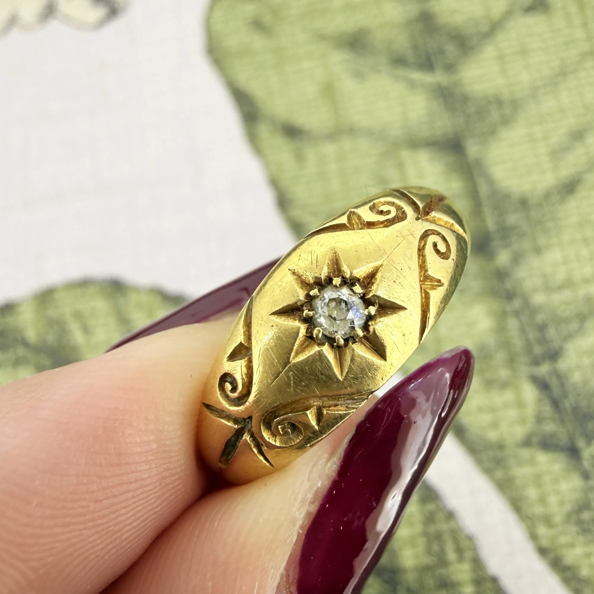 Antique 18ct Gold Diamond Starburst Ring, Birmingham 1912 — image 5