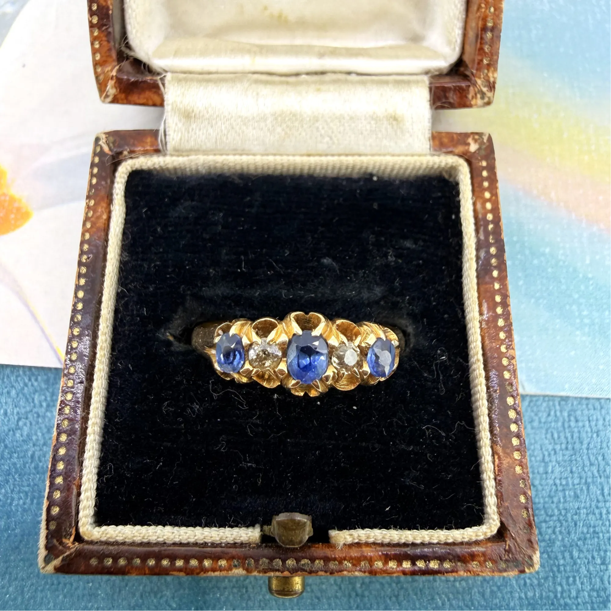 Antique 18ct Yellow Gold Sapphire & Diamond Ring, Chester 1900 — image 2