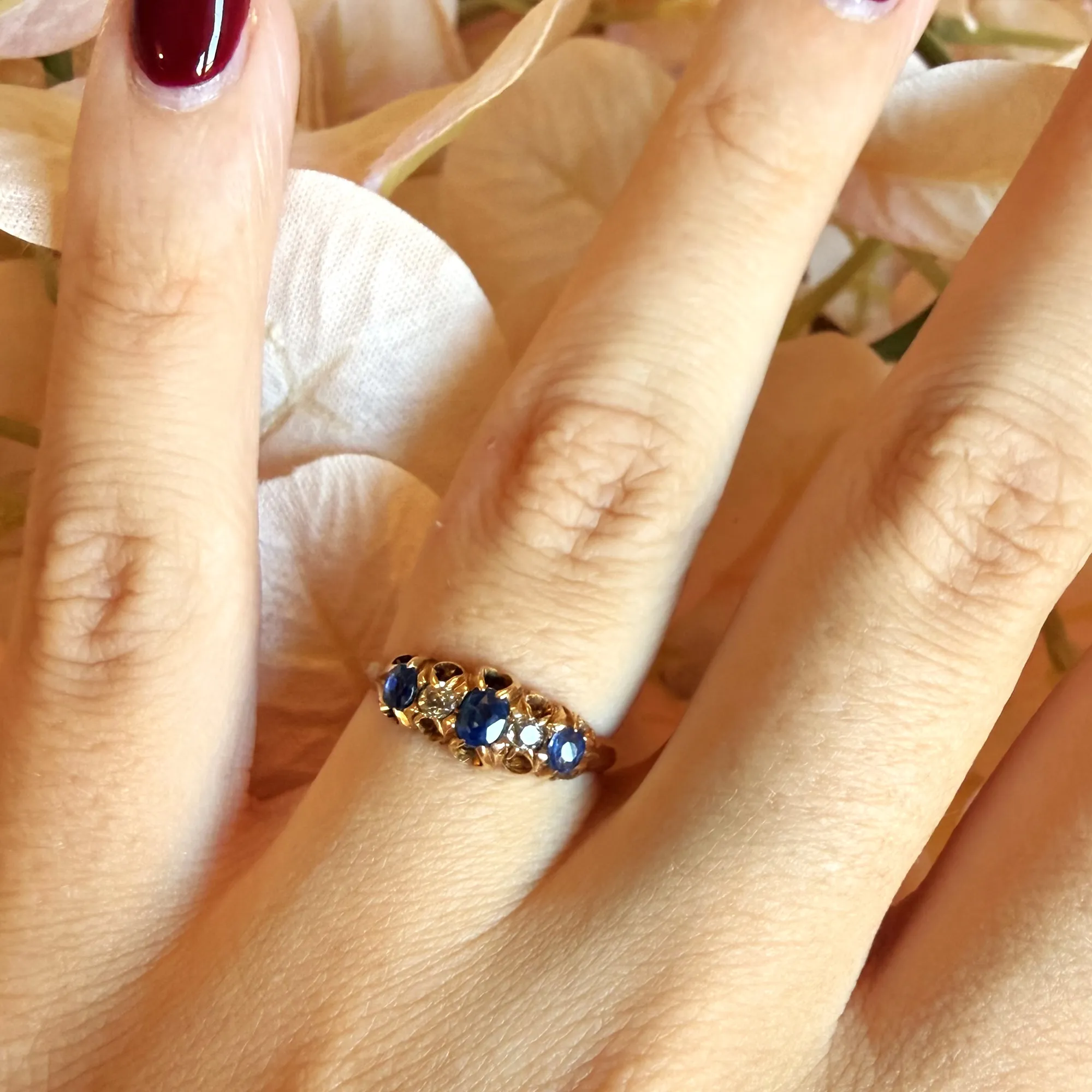 Antique 18ct Yellow Gold Sapphire & Diamond Ring, Chester 1900 — image 11