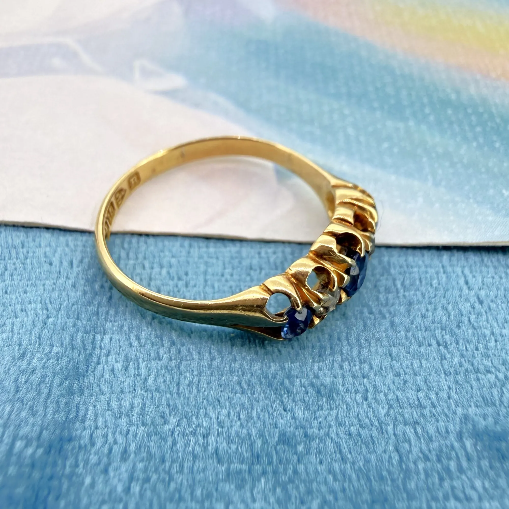 Antique 18ct Yellow Gold Sapphire & Diamond Ring, Chester 1900 — image 7