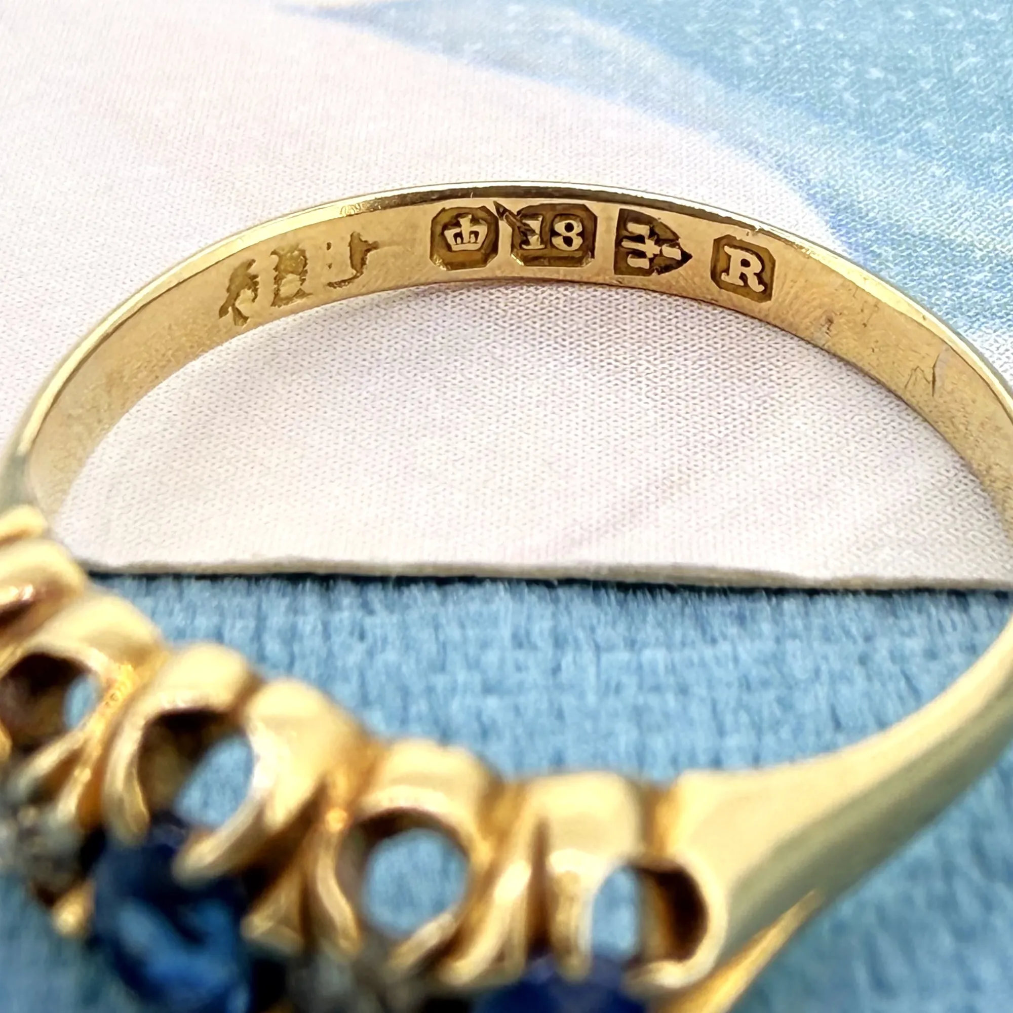 Antique 18ct Yellow Gold Sapphire & Diamond Ring, Chester 1900 — image 8