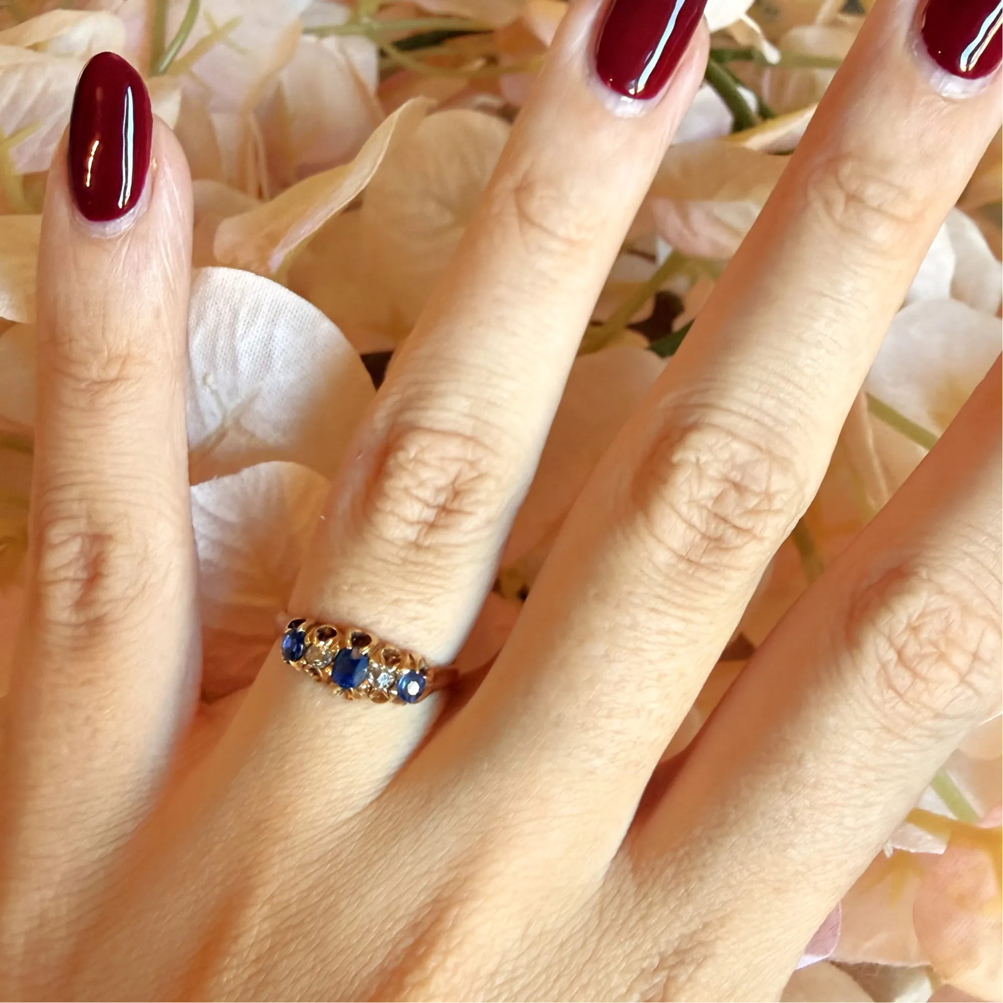 Antique 18ct Yellow Gold Sapphire & Diamond Ring, Chester 1900 — image 10