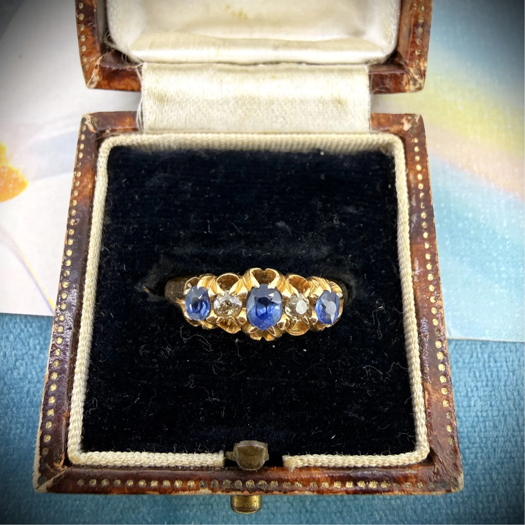 Antique 18ct Yellow Gold Sapphire & Diamond Ring, Chester 1900