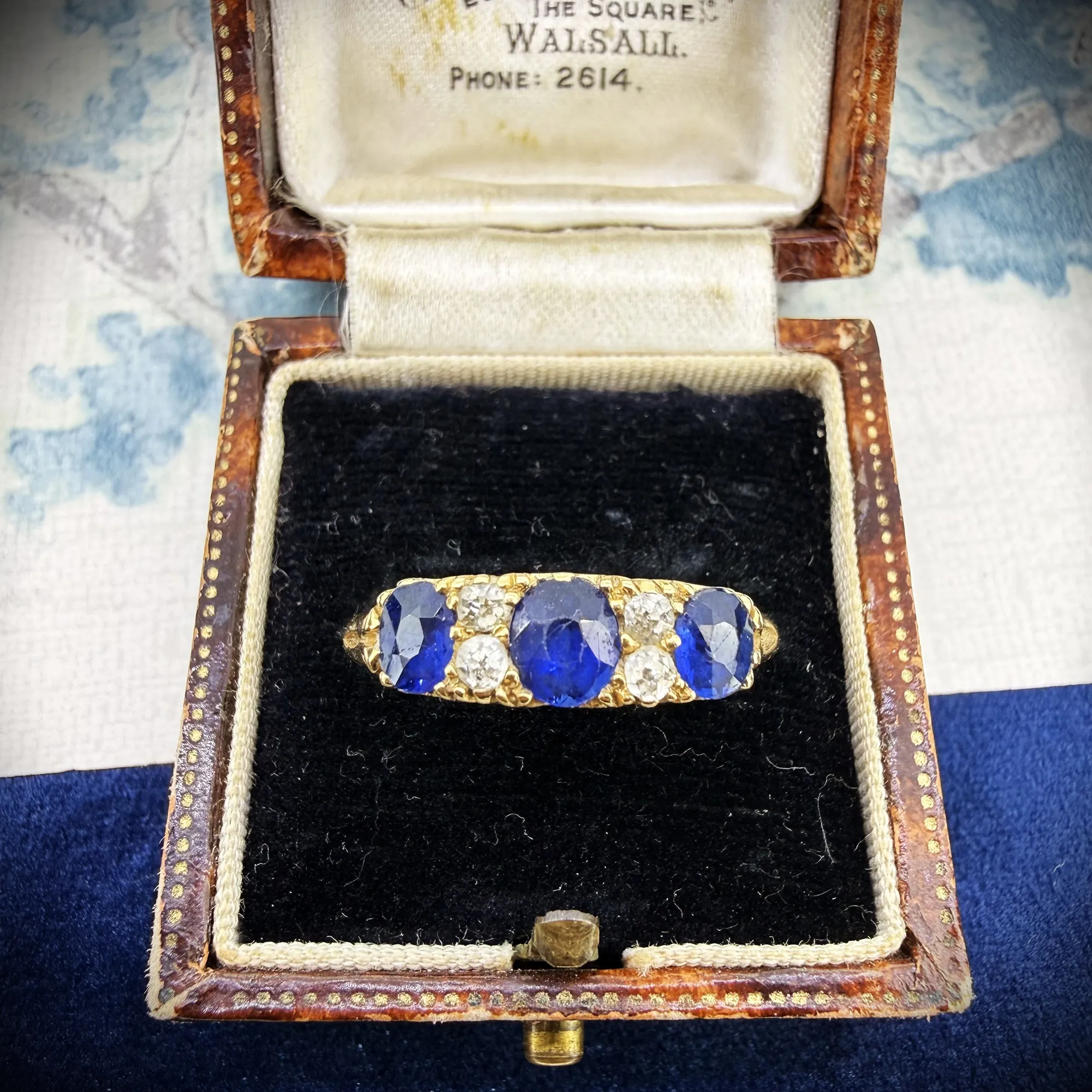 Victorian 18ct Gold Sapphire and Diamond Boat Ring, Birmingham 1892