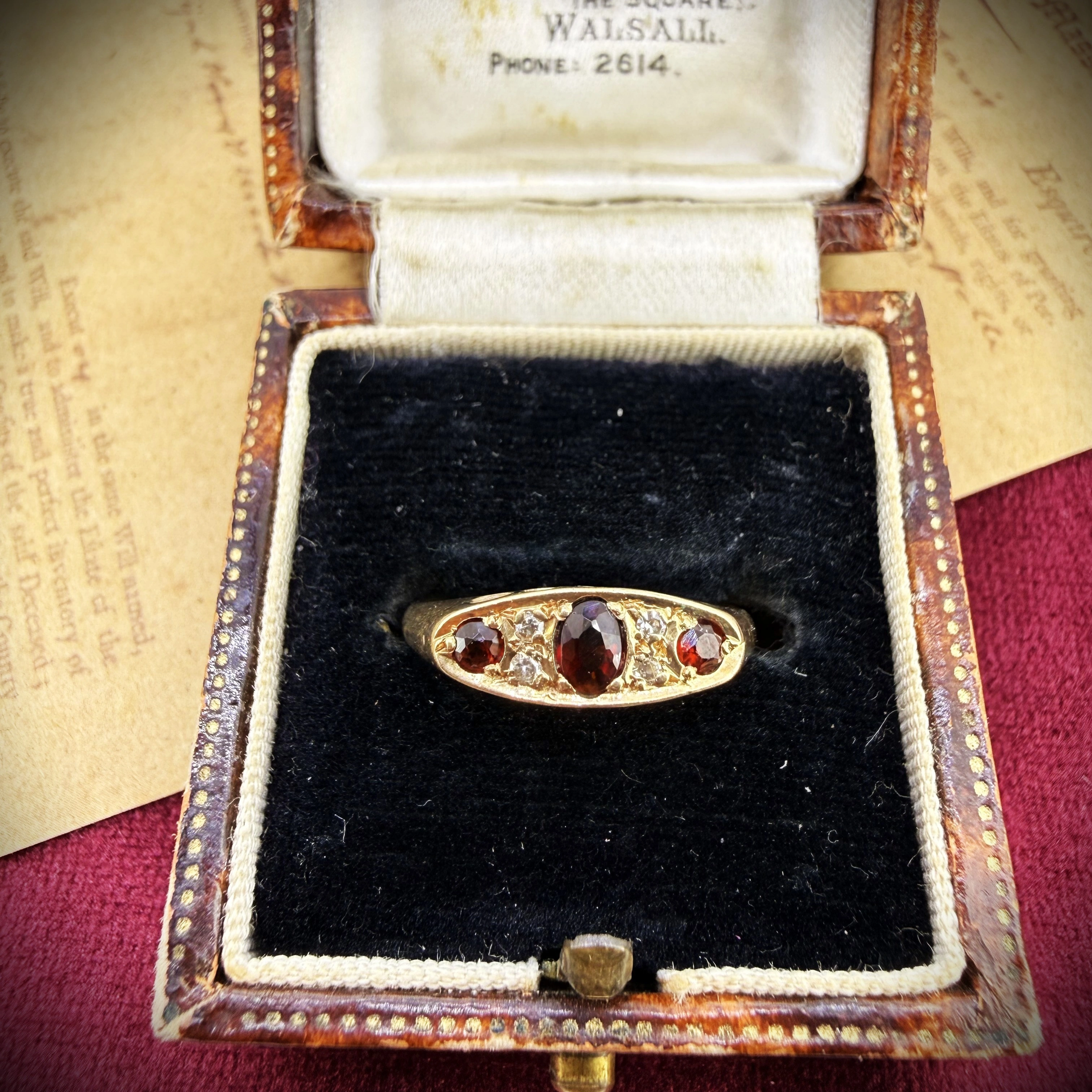 Birmingham 1992! Vintage 9ct Yellow Gold Garnet and Diamond Ring