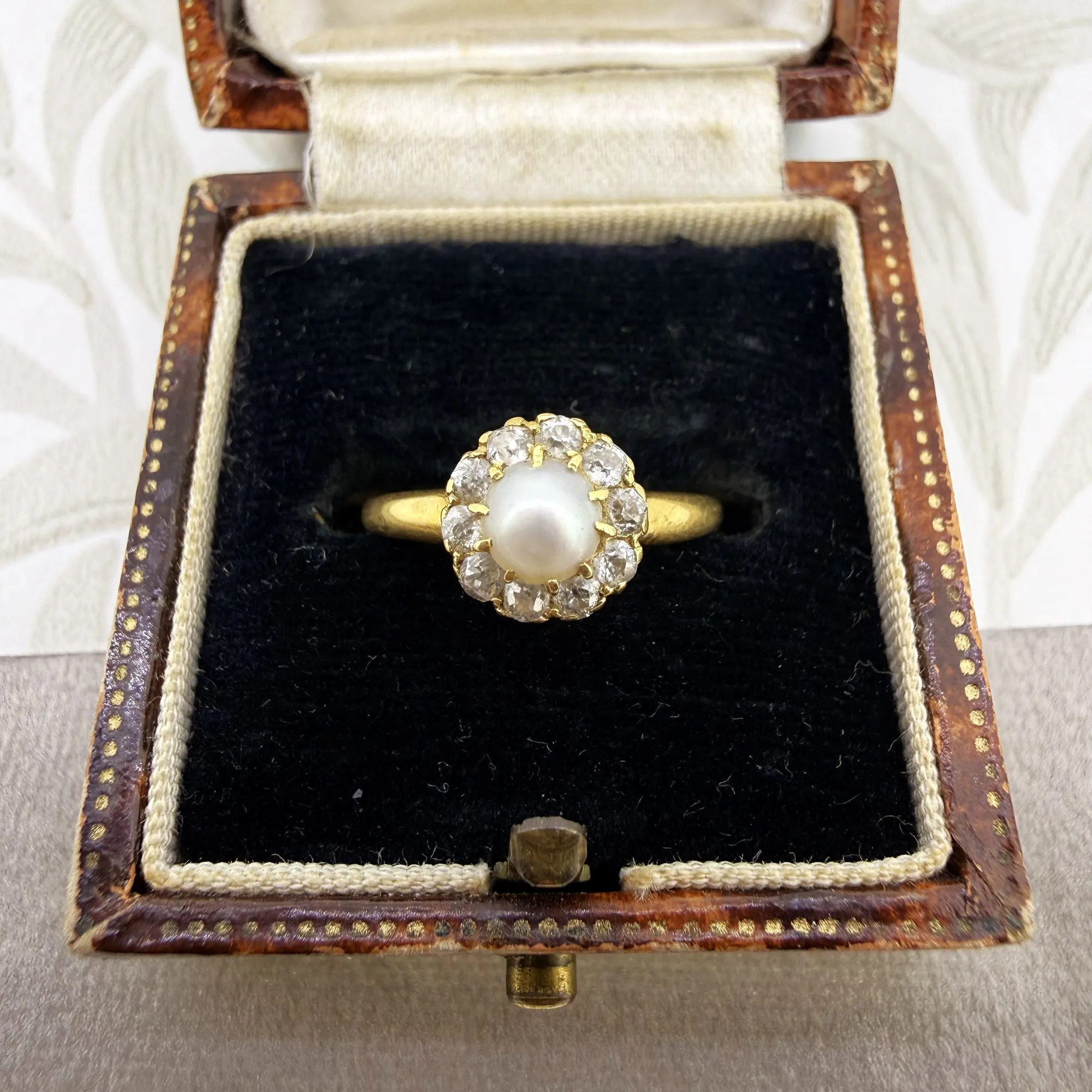 Antique 18ct Gold Pearl and Diamond Cluster Ring — image 2