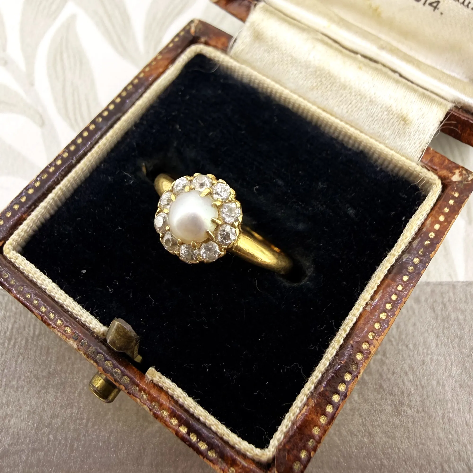 Antique 18ct Gold Pearl and Diamond Cluster Ring — image 3