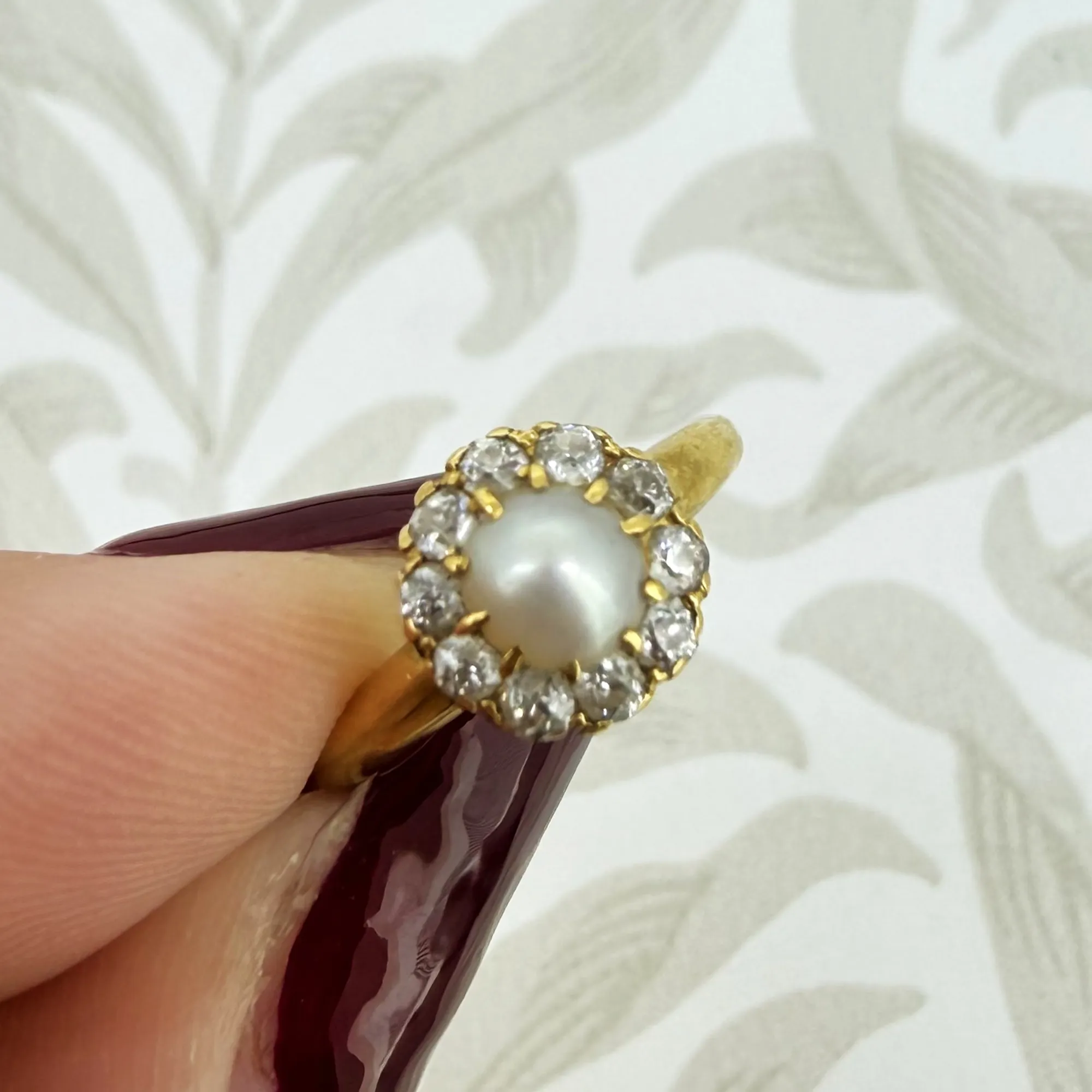 Antique 18ct Gold Pearl and Diamond Cluster Ring — image 5