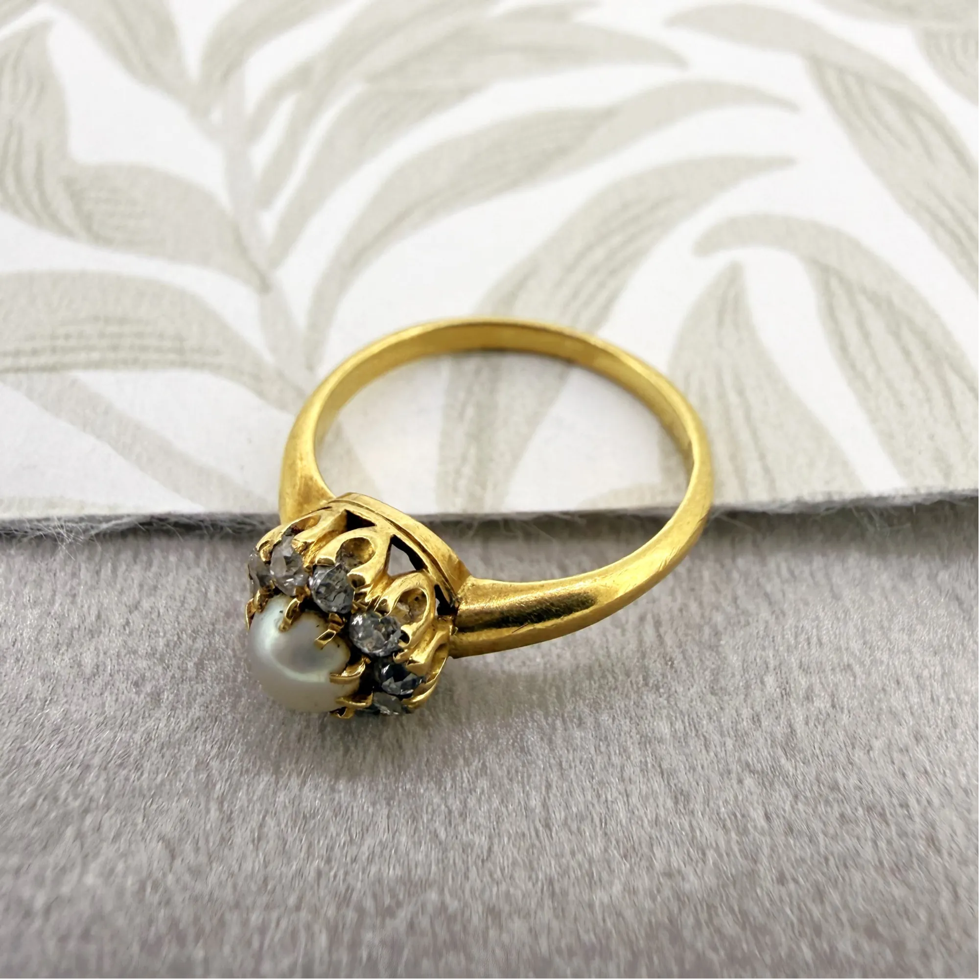Antique 18ct Gold Pearl and Diamond Cluster Ring — image 6