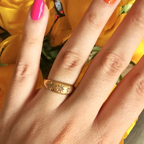 Birmingham 1915! Antique 18ct Yellow Gold Diamond Gypsy Ring — image 11