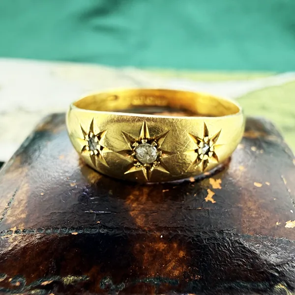 Birmingham 1915! Antique 18ct Yellow Gold Diamond Gypsy Ring — image 4