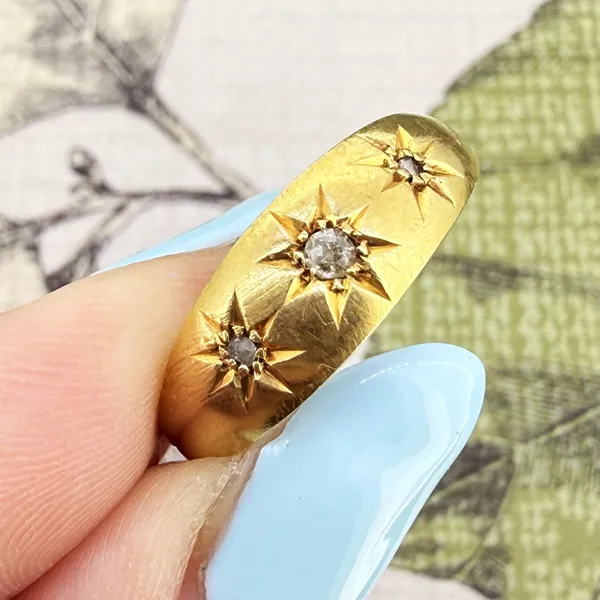 Birmingham 1915! Antique 18ct Yellow Gold Diamond Gypsy Ring — image 5