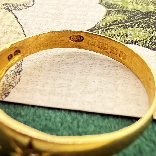 Birmingham 1915! Antique 18ct Yellow Gold Diamond Gypsy Ring — image 8