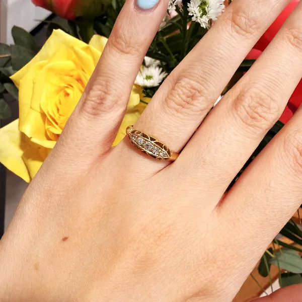 Birmingham 1912! Edwardian 18ct Gold Diamond Boat Ring — image 11