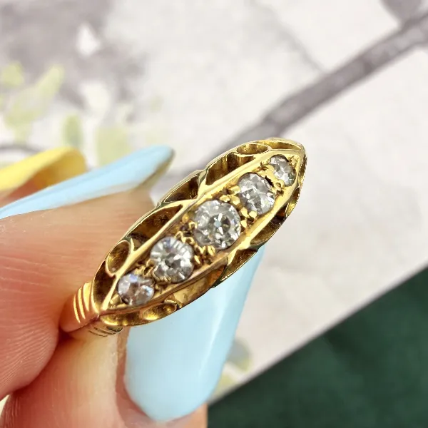 Birmingham 1912! Edwardian 18ct Gold Diamond Boat Ring — image 5