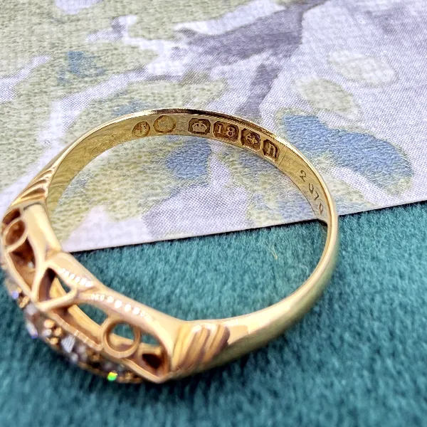 Birmingham 1912! Edwardian 18ct Gold Diamond Boat Ring — image 8