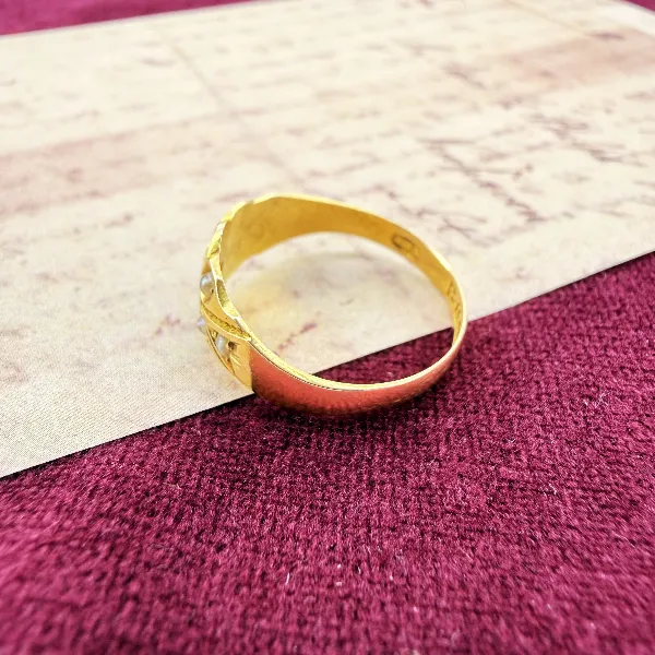 Chester 1899! Antique Victorian 15ct Gold Ruby & Seed Pearl Ring — image 6