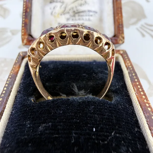 Chester 1916! Antique Edwardian 9ct Rose Gold Five Stone Garnet Ring — image 9