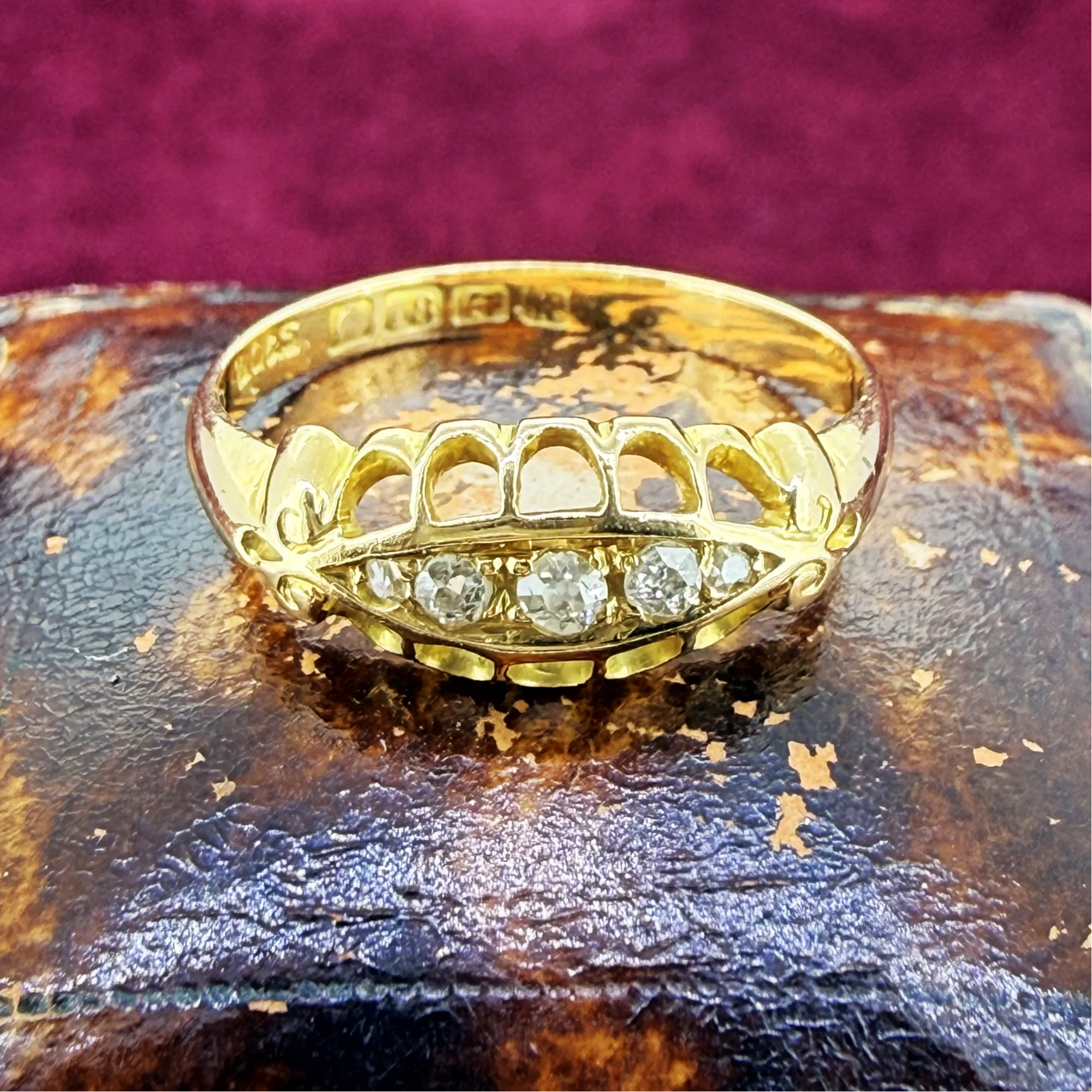 Edwardian 18ct Gold Diamond Boat Ring, Birmingham 1909 — image 4